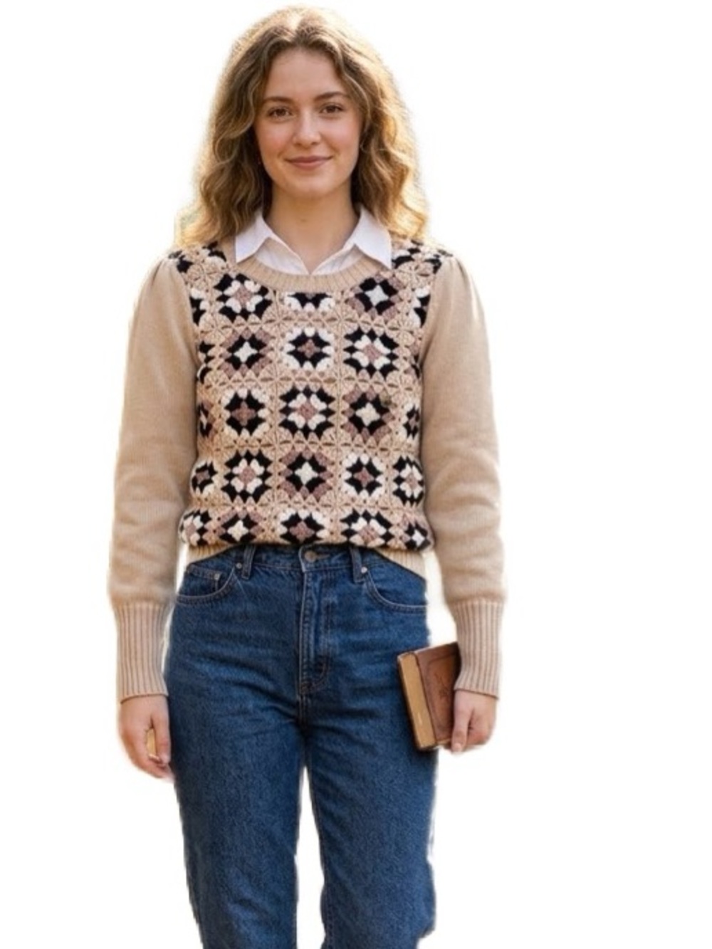 Design 365 Patchwork front long sleeve sweater Size S